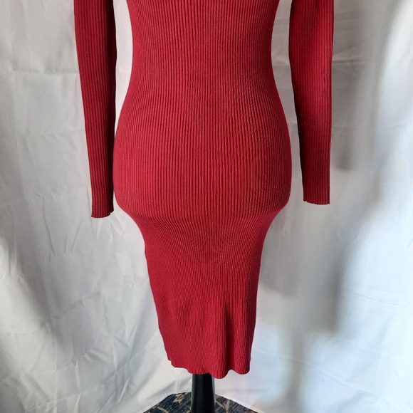 Almost Famous Bodycon Sweater Dress Sz Lg/Med Burgundy Wine Red Cutout Ribbed - Picture 5 of 11